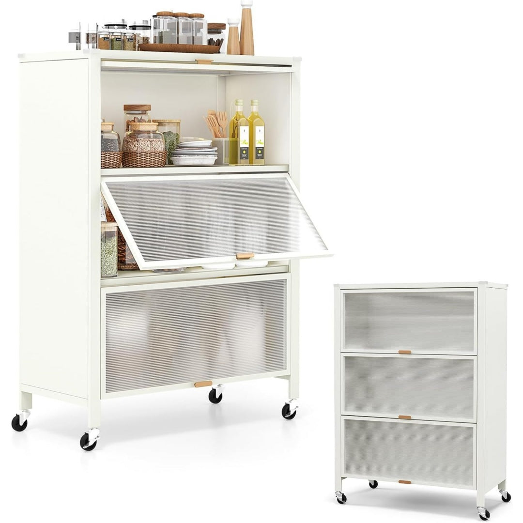 Rangement sur pied gris clair, 3 etageres