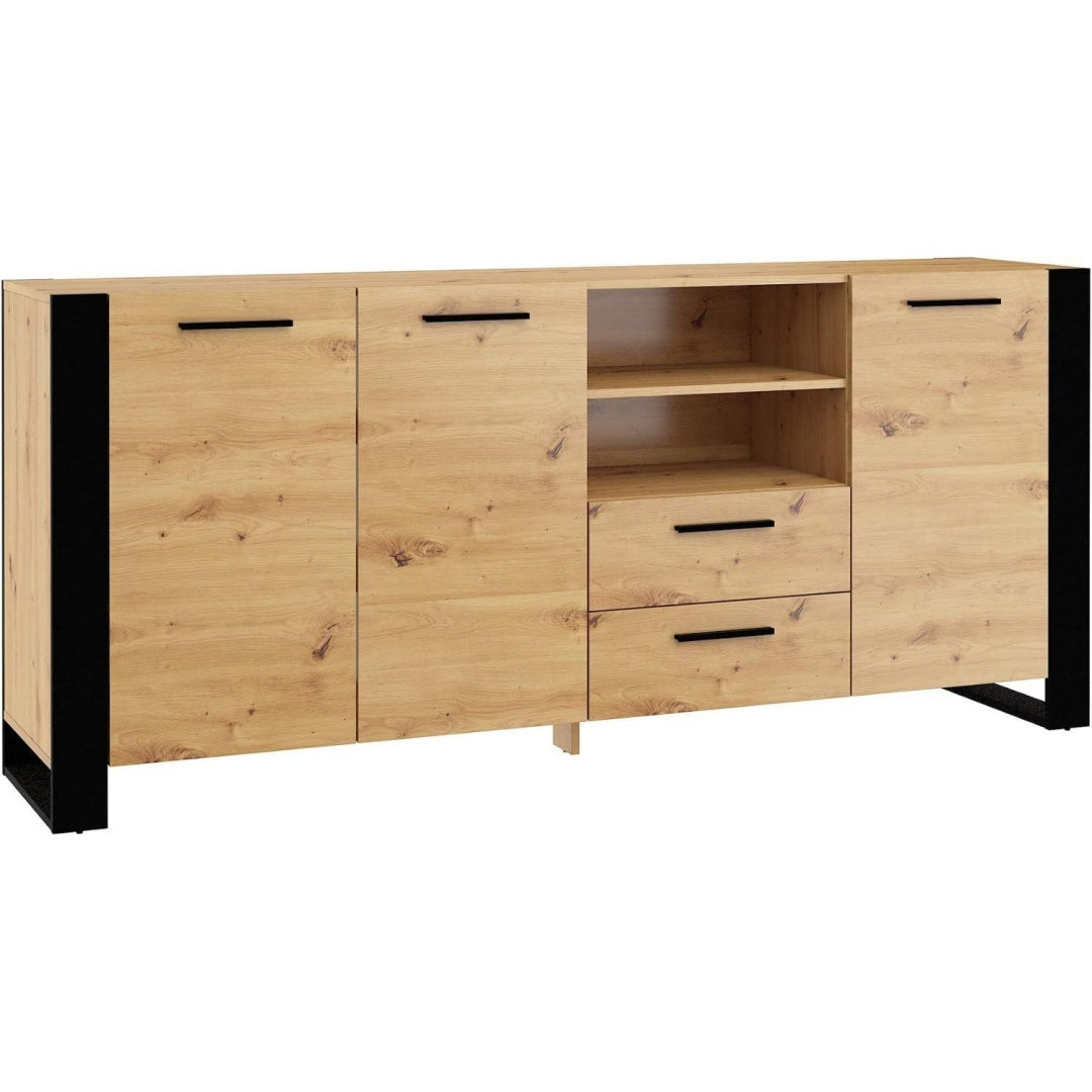 Commode en chene et panneau de particules pour le salon