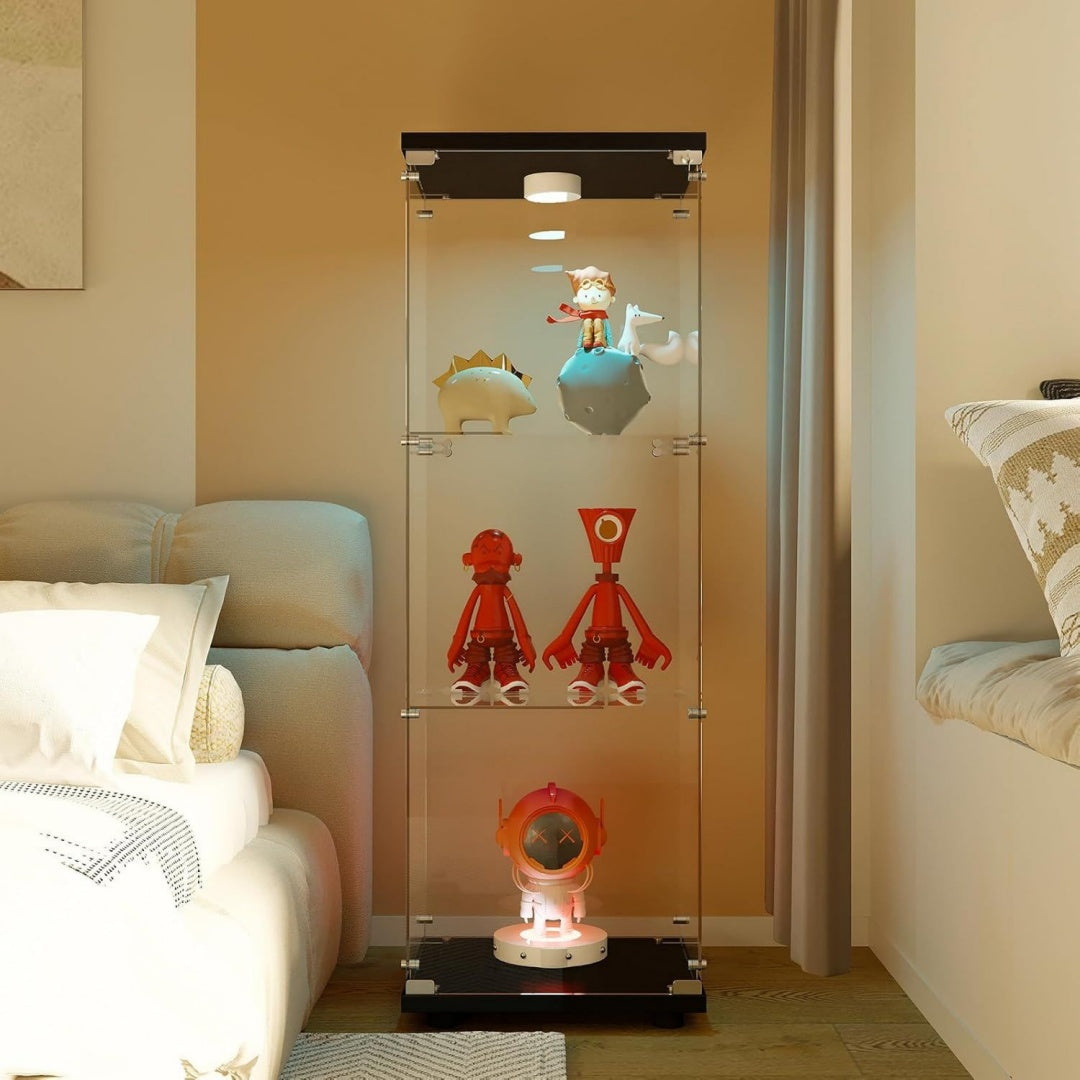 Vitrine marron, verre, 36.5 x 42.5 x 125 cm, rangement intelligent