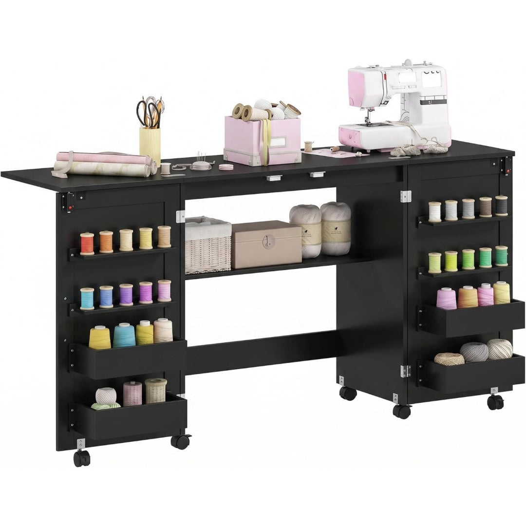 Armoire de couture noir, siege pivotant ideal pour salon