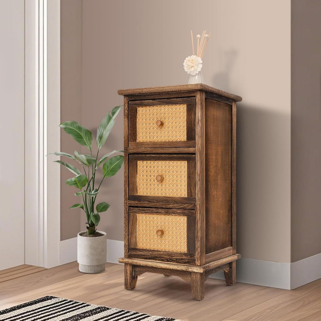Commode marron finition bois etagere ouverte