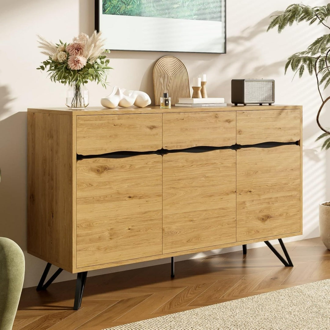 Commode style industriel beige en verre