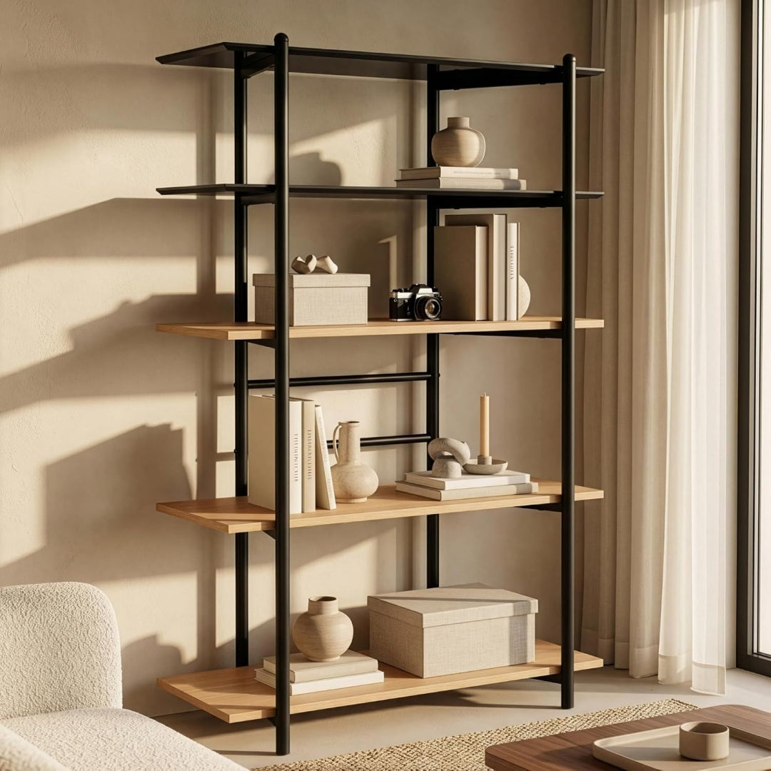 Bibliotheque de salon marron en acier 124 x 80 x 35 cm