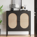 Buffet en rotin, gris, contemporain (83 x 80 x 40 cm)