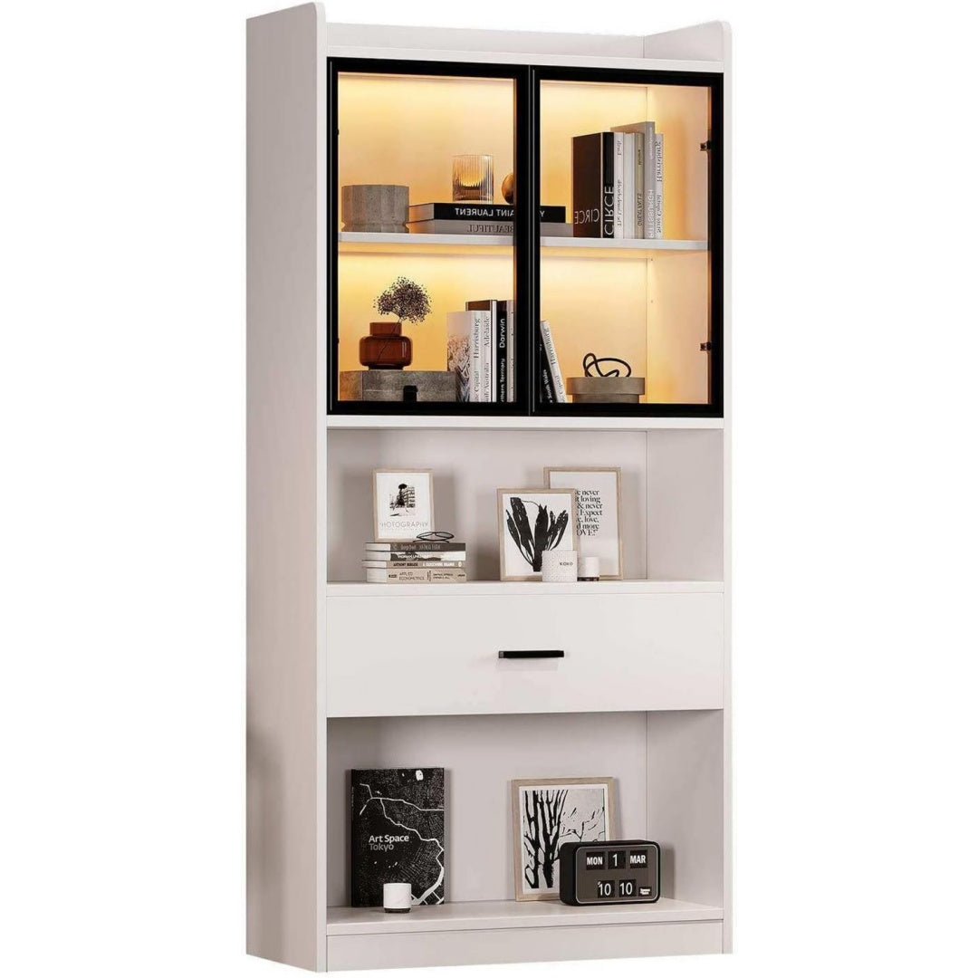 Vitrine gris clair en verre et aluminium
