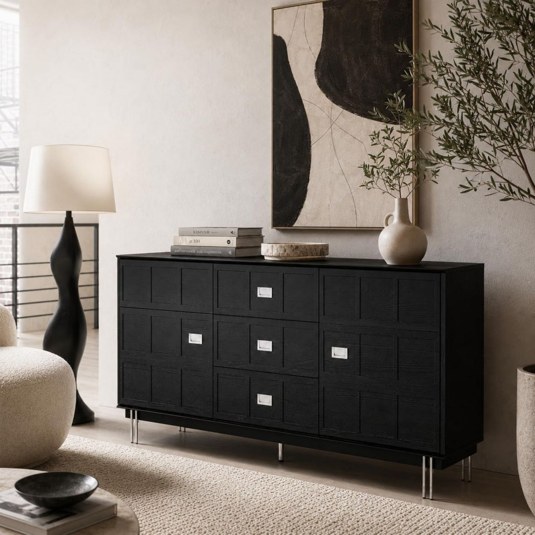 Commode lumineuse gris fonce etageres reglables