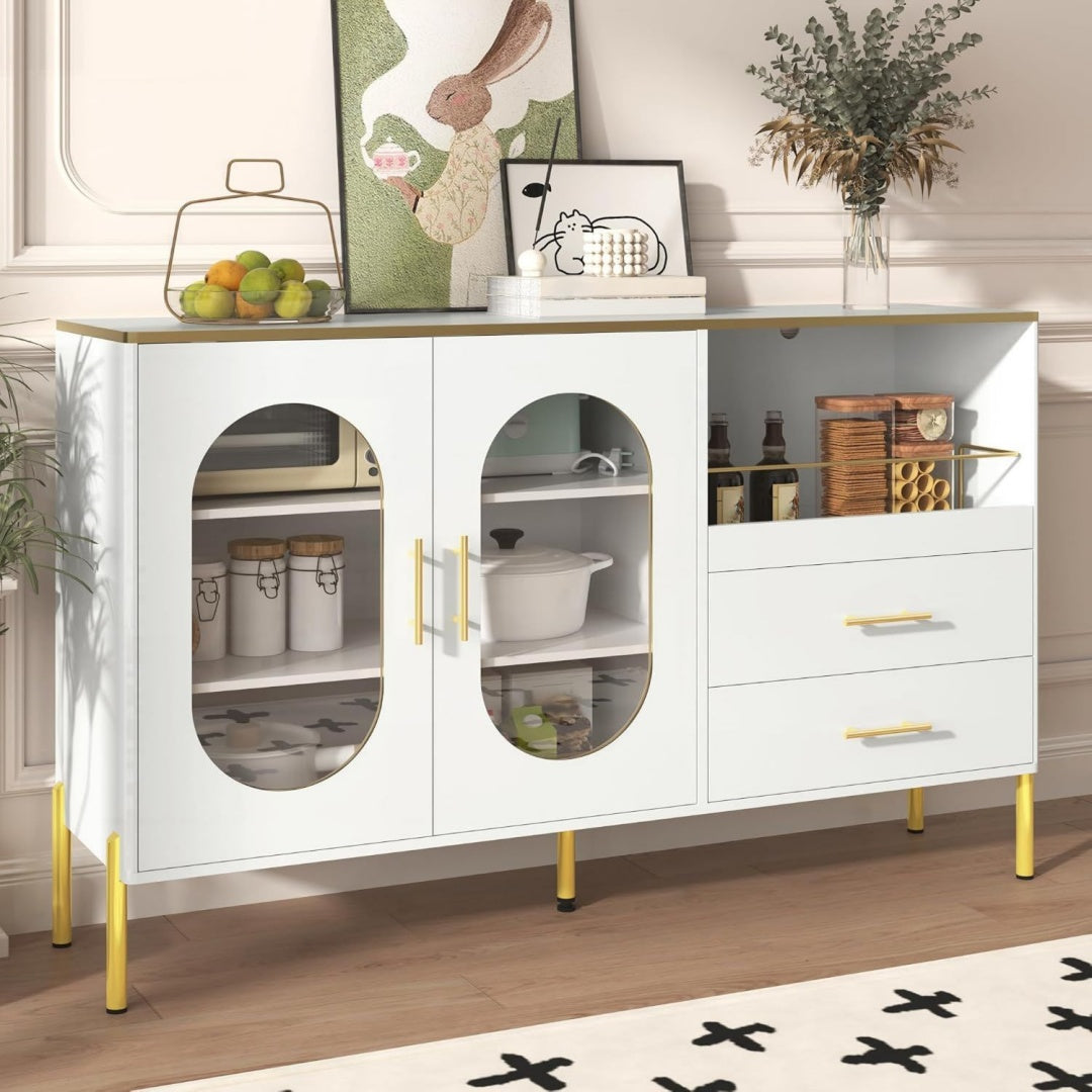 Buffet gris clair, 140 x 38 x 90 cm, contemporain