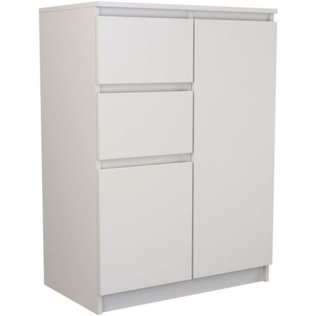 Coiffeuse gris clair pour couloir, a 2 portes 2 tiroirs tissu